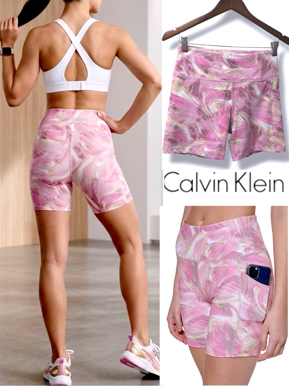 Calvin Klein | EUC Pink Marble Active Bike Shorts (size M)